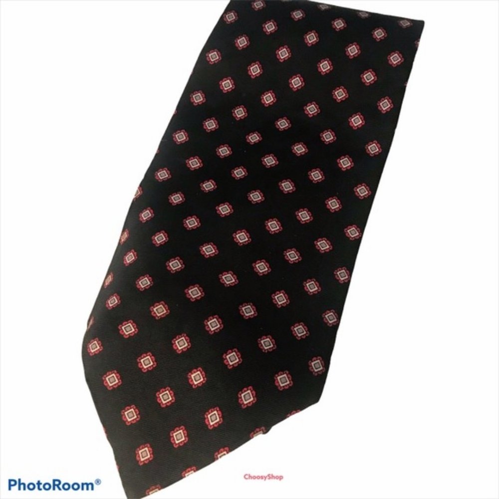 NWT STAFFORD Black w/ Red Tan Diamonds Silk Tie